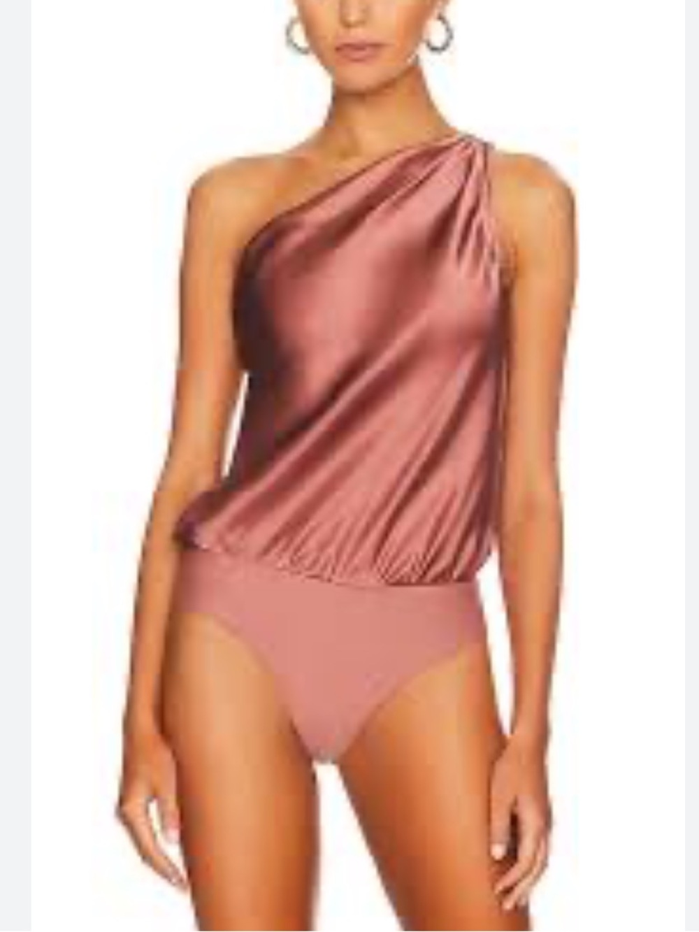 Cami NYC One-Shoulder Rose Satin Bodysuit